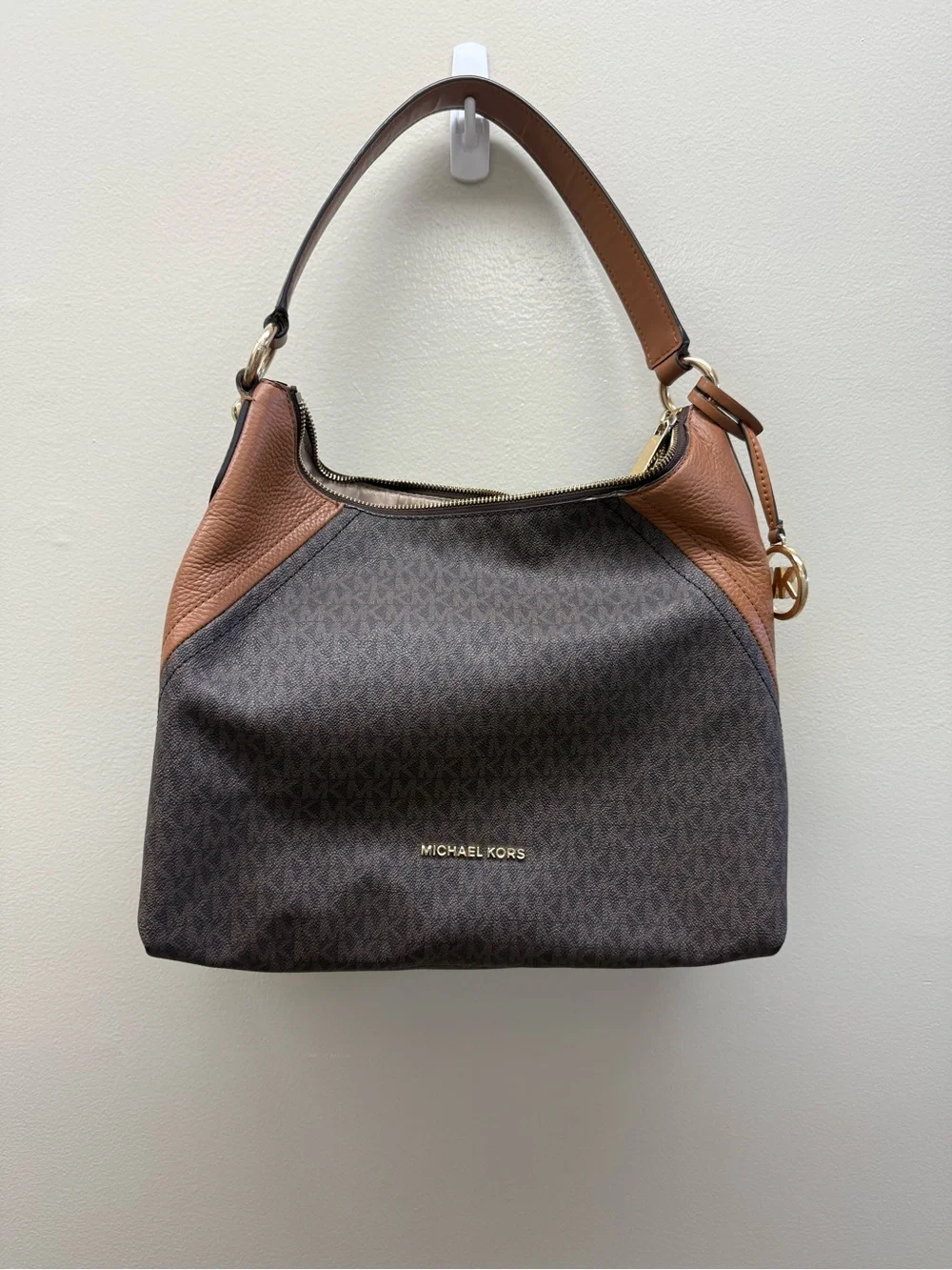 Michael Kors Signature MK Brown Tan Hobo Shoulder Crossbody Bag + Dust Bag
